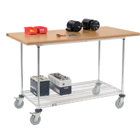 Global Industrial Chrome Wire Mobile Workbench, 60 x 30in, Shop Top Square Edge 252323
